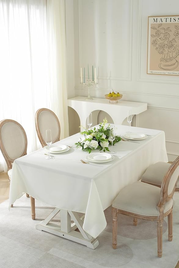 5 Pack Rectangle Tablecloth, 60 x 126 Inch Ivory Tablecloth, 8ft Rectangle Table Cloth, Polyester Fabric Washable Tablecloth for Home, Party, Wedding or Restaurant Use.