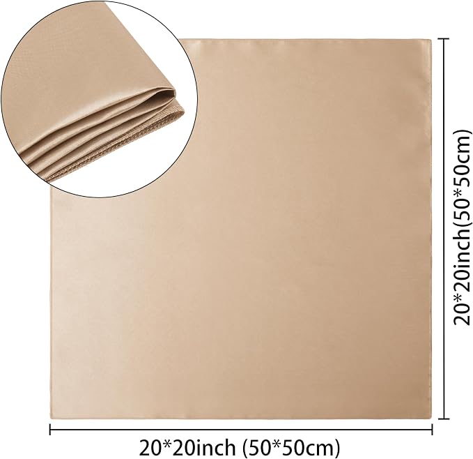 50 Pack Square Satin Dinner Napkins, 20x20 Inches Silky Soft Smooth Table Cloth Napkins for Restaurant Weddings Banquet Party Decoration, Taupe