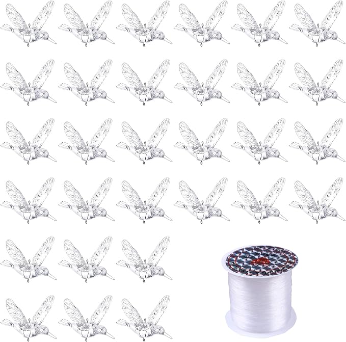 NUPTIO Crystal Ceiling Hanging Ornaments: 30 Pcs Acrylic Flying Birds for Wedding Party Window Garden Bedroom Outdoor Birthday - Christmas Tree Decorations with Transparent Line
