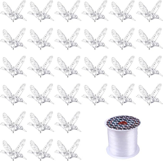 NUPTIO Crystal Ceiling Hanging Ornaments: 30 Pcs Acrylic Flying Birds for Wedding Party Window Garden Bedroom Outdoor Birthday - Christmas Tree Decorations with Transparent Line