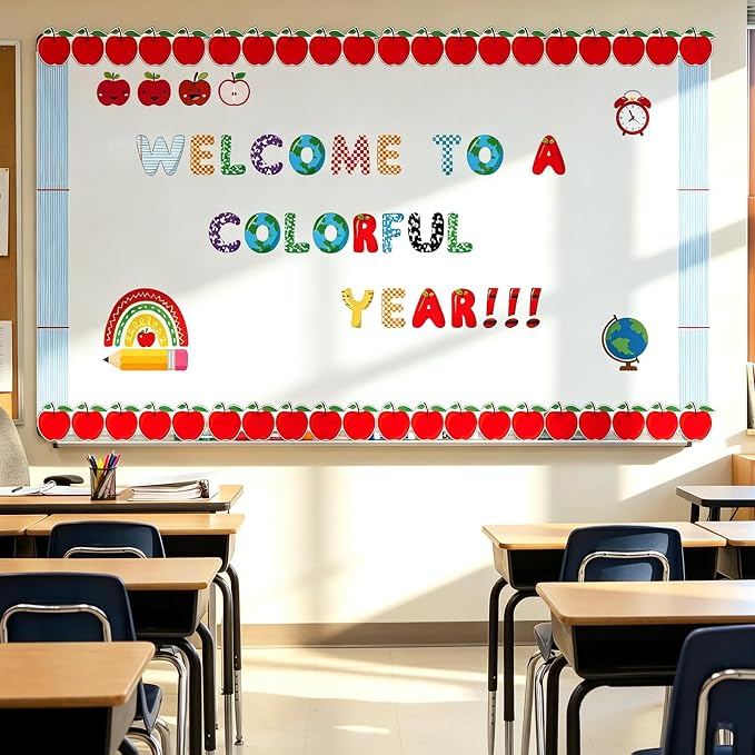 Kosiz Back to School Bulletin Board Decoration Set 118 ft Scalloped Bulletin Board Borders Classroom Poster Border Trim with 257 Pcs Letter Number Symbol Cutout for School Decor