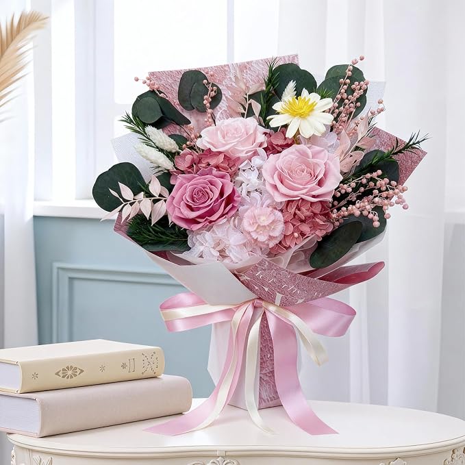 Forever Flower Gifts for Her: Romantic Flowers for Graduation-Daughter Girlfriend Wife Mom Grandma-Preserved Rose Bouquets-Flowers for Delivery Prime on Birthday Anniversary Valentines (pink)