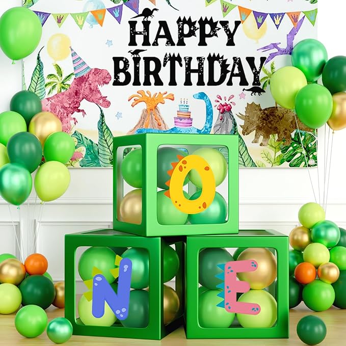 Hombae One a Saurus Birthday Decorations, Dinosaur 1st Party for One Year Old Boy Backdrop Balloon Garland Leaves Monthly Photo Highchair Banner Box Cutout Cake Topper Crown Poster 139 PCs