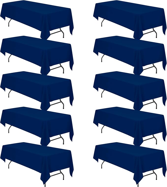 BRILLMAX 10 Pack Navy Blue Tablecloths 60 x 126 Inch for 8ft Rectangle Tables - 150 GSM Polyester Fabric, 15" Standard Drop, Water, Stain & Wrinkle Resistant Cloth Cover for Wedding Dining Buffet