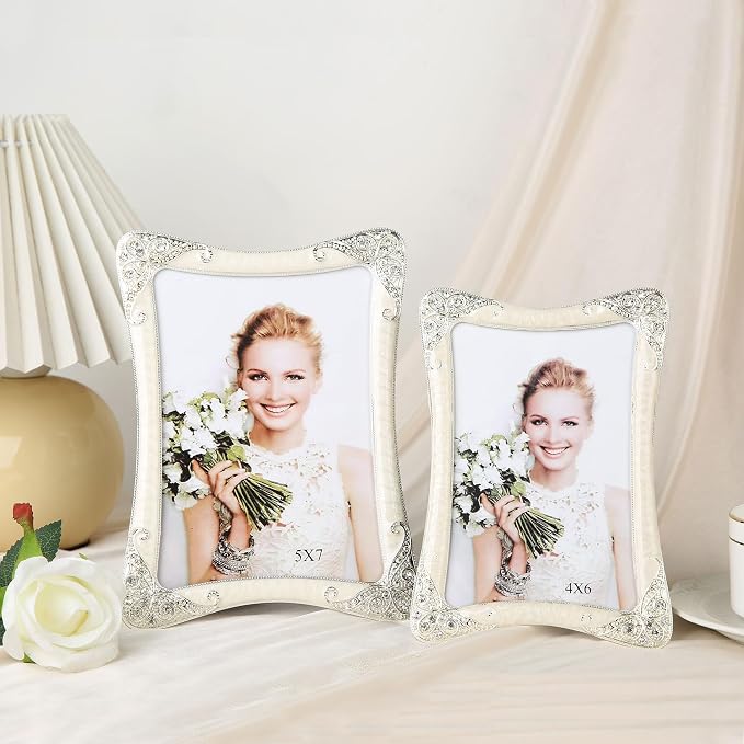 4x6 Vintage Metal Picture Frame Silver Border Floral Photo Frame, Clear HD Glass Front, Tabletop or Wall Art Display, Wedding Mothers Day Gifts for Mom Women, Horizontally & Vertically