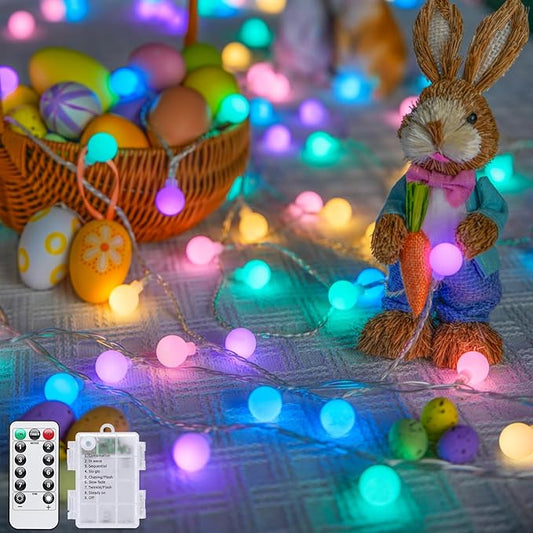 JMEXSUSS 100 LED Easter Lights Battery Operated, 33ft Multicolor Globe String Lights with Remote, 8 Mode Fairy Light Indoor Outdoor Waterproof for Bedroom Room Party Easter Decoration