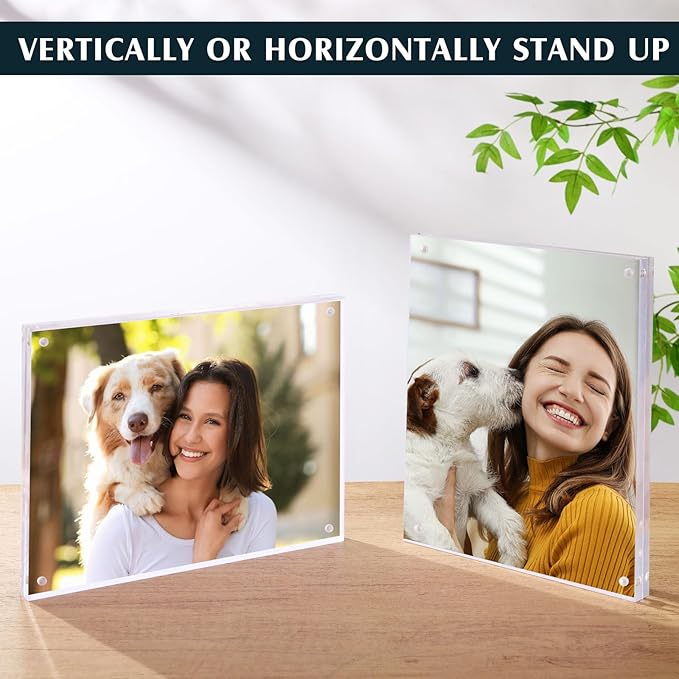 Kigley 2 Pcs 8 x 10 Inch Acrylic Picture Frames, Clear Acrylic Photo Business Card Frame Desktop Display Double Sided Wallet Size Frame Freestanding Frames for Film Photos Cards Stamp