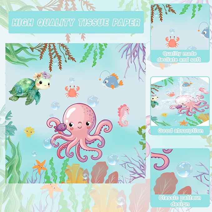 140Pcs Sea Turtle Birthday Decorations Ocean Sea Party Tableware Turtle Plates Napkins with Sea Animal Cups for Under the Sea Baby Shower Turtle Pool Party Supplies