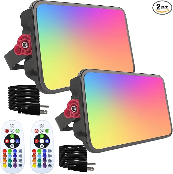 2 Pack 50W RGB Flood Light, RGB Color Changing Floodlight, Smart RGB Floodlight with Remote Control, for Club, Wedding, Stage Lighting, Birthday Party, Poster, Disco, KTV, Halloween, Christmas