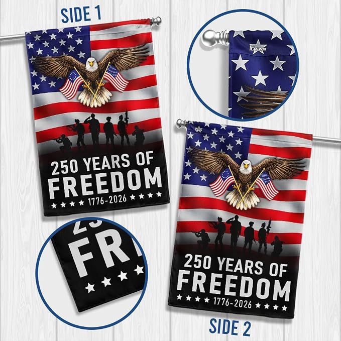FLAGWIX 250 Years Anniversary Patriotic Eagle Flag - Polyester Double-sided Army Veteran Garden Flags for Outside (11.5" x 17.5") - 4th of July Memorial Day Decorations for Home Yard Garden Banner