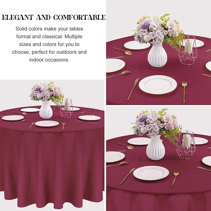 4 Pack Round Tablecloth 120 Inch Polyester Burgundy Tablecloths Washable Fabric Table Covers for Wedding Dining Table Buffet Parties Banquet Decoration（Burgundy）