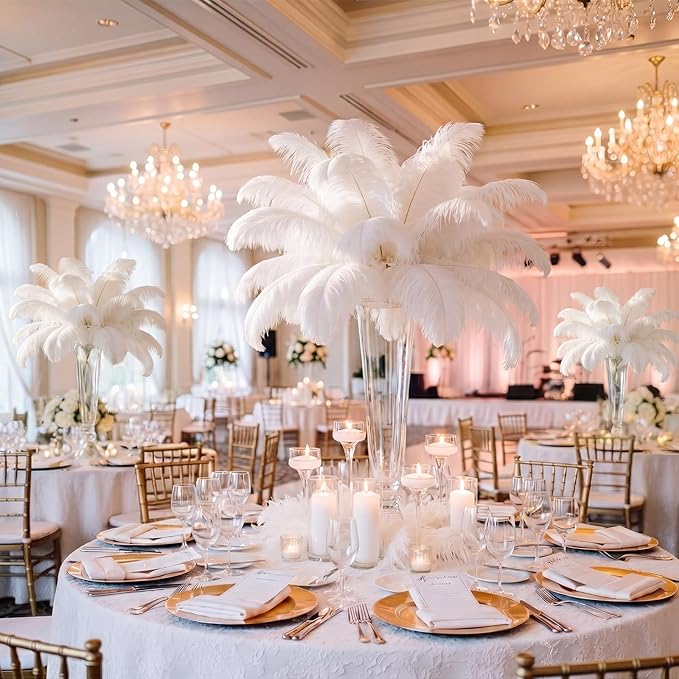 Maitys 180 Pcs Large Natural Ostrich Feathers Bulk 14-16 Inch (35-40cm) 12-14 Inch (30-35cm) 10-12 (25-30cm) Ostrich Feathers Plumes for Centerpieces Wedding (White)