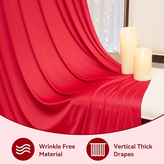20x16ft Red Backdrop Curtain for Party, 4 Panels Wrinkle Free 16 Foot Long Polyester Photo Backdrop Drapes Photography Background for Wedding Birthday Gathing