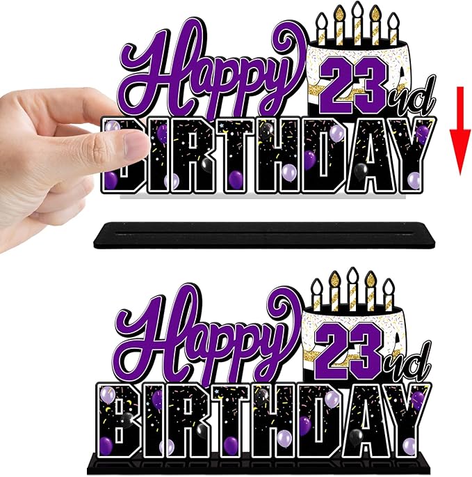 LINGTEER Happy 23rd Birthday Purple Acrylic Table Topper Centerpieces Set - Cheers to 23 Years Old Birthday 23rd Bday Party Gift Decorations.