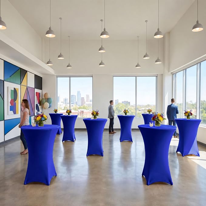 Cocktail Table Covers-Spandex Round High Top Table Cloths 8 Pack 32x43 Inch-Royal Blue Stretch Fitted Bar Tall Tablecloth for Pub Bistro Highboy Party Event Banquet Height Satnding Tables