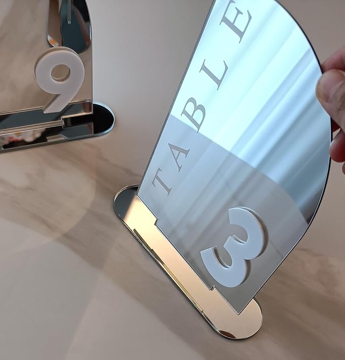 Acrylic Wedding Table Numbers,Semi-Arched Mirrored Acrylic Table Numbers for Party,Events,Occasion Decoration (Number 1-20, Silver Mirror)