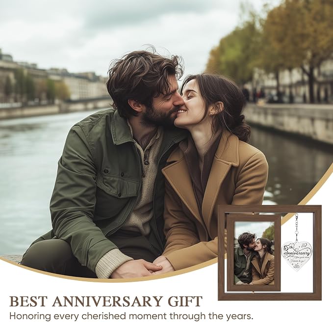 15 Year Anniversary Picture Frame Gifts for Him Her Couple Men Women Husband Wife, 15th Anniversary Wood Wedding Gifts Decorations, Fifteen Year Fifteenth Anniversary Personalized Gift