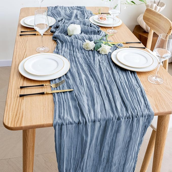 Wokceer Dusty Blue Cheesecloth Table Runner Spring 6Pack 10FT Boho Gauze Easter Cheese Cloth Table Runner Christmas for Party Long Rustic Sheer Runners for Baby Bridal Shower Wedding