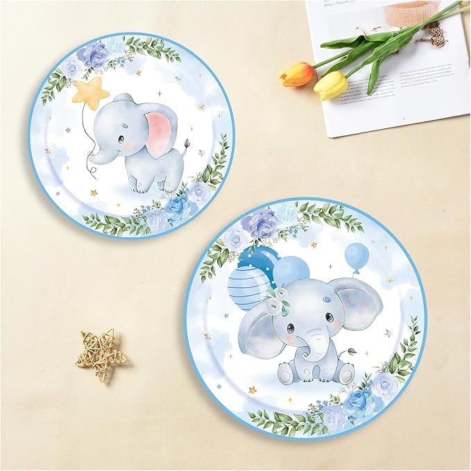 140 Pcs Elephant Boy Baby Shower Decorations Baby Party Supplies Elephant Baby Shower Paper Plates Napkins Cups Baby Elephant Birthday Decorations Serves 20