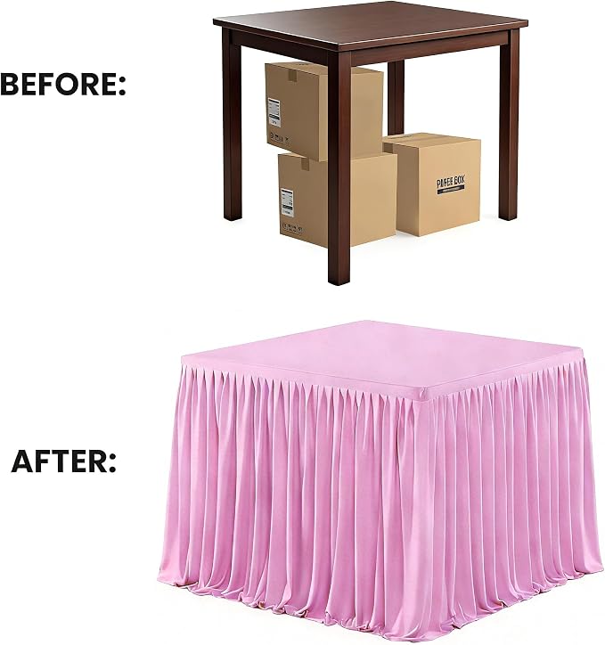 Wish Care 2 Pack Pink Square Table Clothes for 34x34 Inch Tables, Polyester Fitted Tablecloths Stretch Table Cover for Wedding, Birthday, Parties, Trade Show, Craft Show