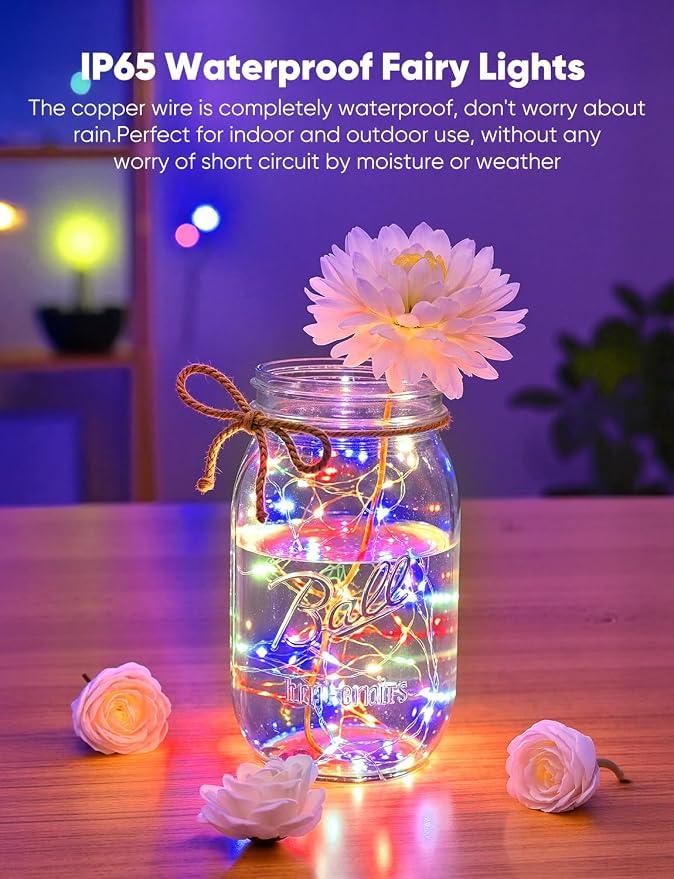 Brightown 12 Pack Multi-Color Fairy Lights Battery Operated - 7ft 20 LED Waterproof Micro Firefly Lights for Christmas Decor, DIY Craft, Wedding Table Centerpieces, Flowers