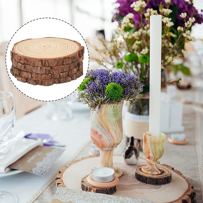 20 PCS Unfinished Wood Slices for Centerpieces, 6.3-7 Inch Natural Wood Slices with Tree Bark Pine and Wood Rounds Discs for DIY Crafts, Centerpieces, Art & Decor