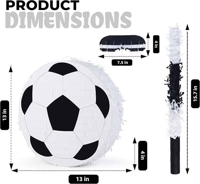 Pinata Bundle with a Blindfold and Bat (13"x13"x4"), Soccer Ball Pinata for Birthday Party Boys, Perfect for Birthday Party, Sport Theme Party, Decoration