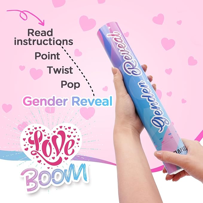 12Inches 4Pcs Gender Reveal Confetti Cannon - Heart Shaped Confetti Poppers - Pink, 4 Pack - Baby Girl Gender Reveal Party Poppers - Pink Paper Baby Party Supplies Pop Gun