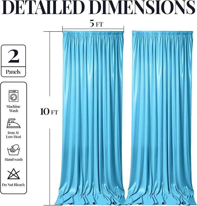 10x10ft Sky Blue Glitter Backdrop Curtain for Parties, Wrinkle Free Satin Photo Backdrop Drapes 2 Panels 5x10FT Shimmer Back Drop Cloth for Wedding Birthday Baby Shower Photography Background Decor