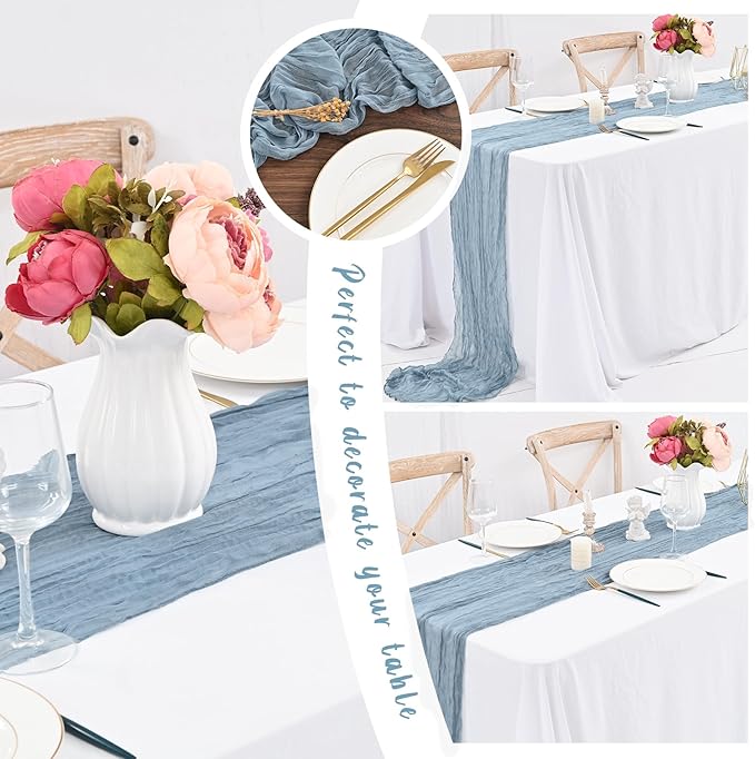 24 Pack Dusty Blue Cheesecloth Table Runner ,10FT Cheese Cloth Table Runner for Wedding Decor, 20x120inch Rustic Boho Gauze Table Runners for Wedding Party Bridal Shower