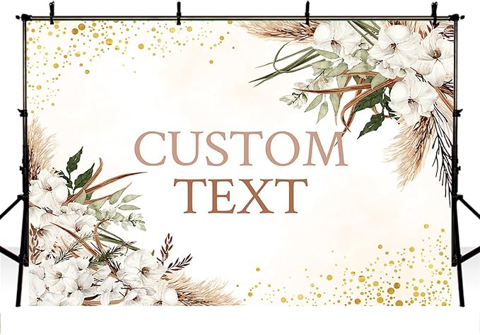 MEHOFOND Custom Boho Happy Anniversary Backdrop White Floral Bohemia Pampas Grass Anniversary Banner Cheers to Marriage Wedding Party Decorations Memorial Portrait Photo Booth Background 10x7ft