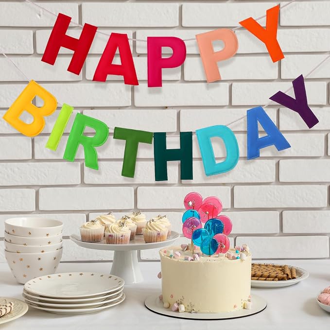 Mindsoft Felt Happy Birthday Garland Rainbow Banner Reusable Happy Birthday Sign Party Supply for Party Decor(Rainbow Color,Normal)