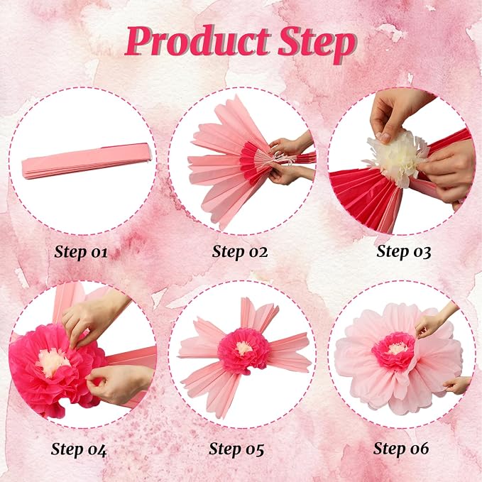 Giegxin 6 Pcs 31.5", 24" Giant Colorful Paper Flowers Mexican Fiesta Tissue Flowers for Wall Decorations Pink White Yellow Large Crepe Flower for Wedding Birthday Classroom Bridal Shower Bachelorette