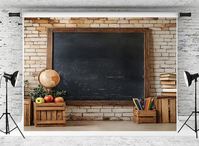 Kate Back-to-School Vintage Campus Brick Wall Photo Backdrop, 10x8ft | Features Back-to-School Vintage Campus Brick Wall; Photo background for back-to-school portraits and studio photography.