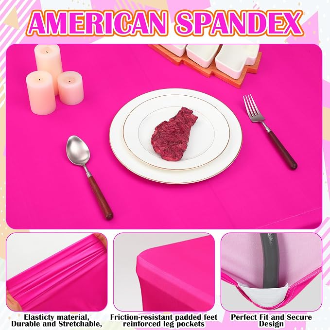 Frienda 4 Pcs Neon Color Tablecloth Stretch Spandex 71 x 30'' Neon Color Table Cloth Rectangle Table Cover for Birthday Banquet Picnic Holiday Party Decorations