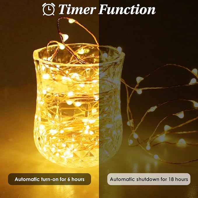 2 Pack Cuttable Fairy Lights Battery Operated, Waterproof 20FT 120LED Twinkle Lights with Timer Indoor Outdoor, Fairy Battery String Light for Bedroom, Classroom, Wedding, Christmas Décor(Warm White)