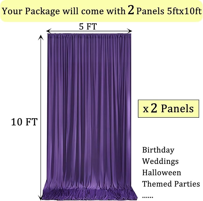 10ft x 10ft Wrinkle Free Purple Backdrop Curtain for Parties, Polyester Backdrop Drapes Panels 2 Panels 5x10ft for Photography Background Wedding Birthday Baby Shower Mermaid Party