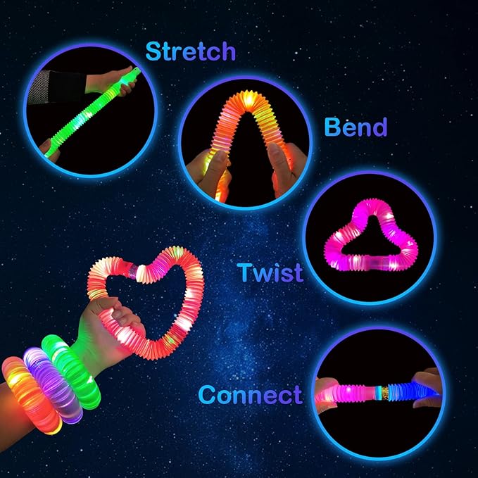 Glow in the Dark Party Favor Supplies for Kids 24 PCS, Glow Sticks & Neon Glasses for Toddler, LED Light Up 4th of July Toy Bracelet Necklace Accessories Decor for 250th Anniversary Camping Wedding