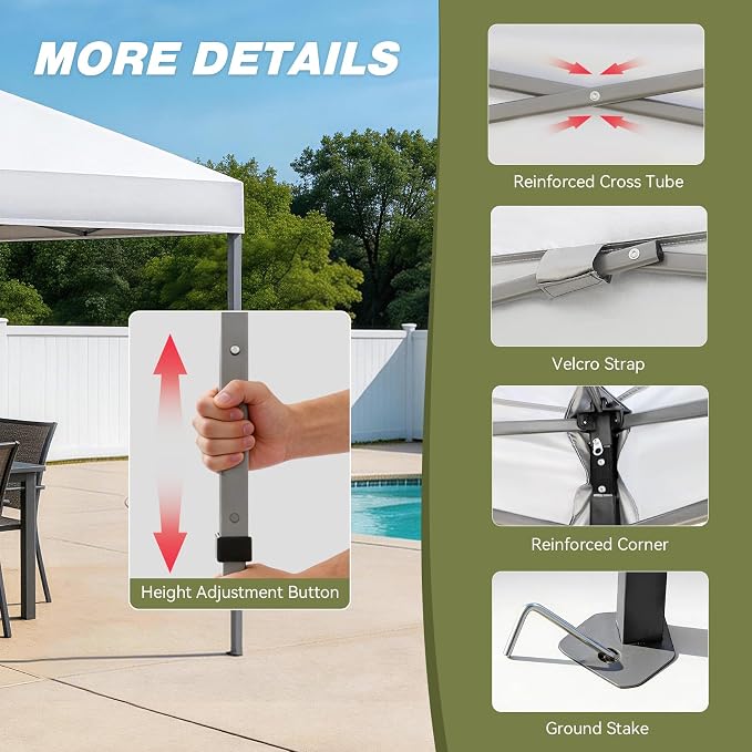 HYPER VENTURE 10x10ft Pop Up Canopy Tent with One Push Setup, Portable Outdoor Event Shelter with Rolling Carry Bag for Camping, Beach, Market, Patio (White)