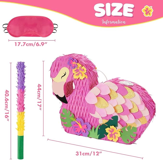 WERNNSAI Flamingo Piñata - Pink Piñata Bundle with Blindfold and Bat for Girls Kids Tropical Flamingo Theme Birthday Party Supplies Summer Pool Party Decorations for Fiestas Baby Shower