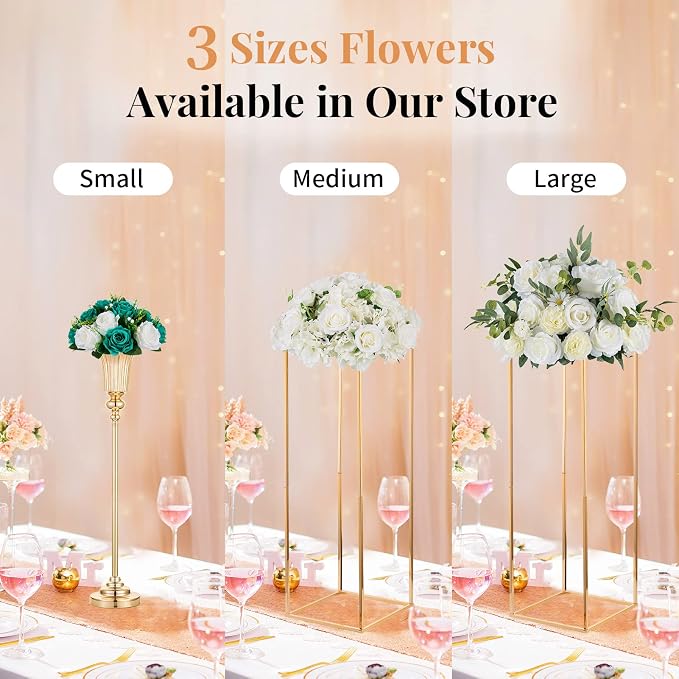 NUPTIO Flower Ball Centrepieces for Tables - Teal & White Artificial Flowers Rose for Centerpieces - Fake Rose Arrangements for Wedding Birthday Party St Patricks Day Decor 2 Pcs