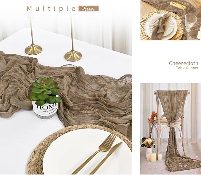 6 Pack Light Brown Cheesecloth Gauze Table Decor 10FT Semi-Sheer tbl Boho Rustic Wedding Decor Arch Draping Bridal Shower Holiday Party