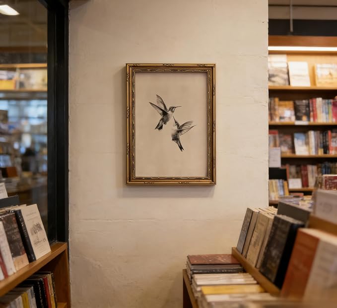 Vintage Gold Framed Vintage Birds Wall Art Birds Sketch Wall Decor Retro Hummingbirds Canvas print Retro Sketch Artwork Painting for Bedroom Living Room Shelf