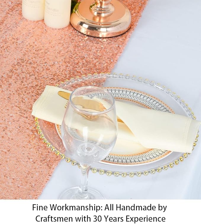 ShinyBeauty Rose Gold Table Runners 15pcs 12x108-Inch Rose-Gold Sequin Table Runner Glitter Table Runner for Parties Bridal Shower Decorations -0908S