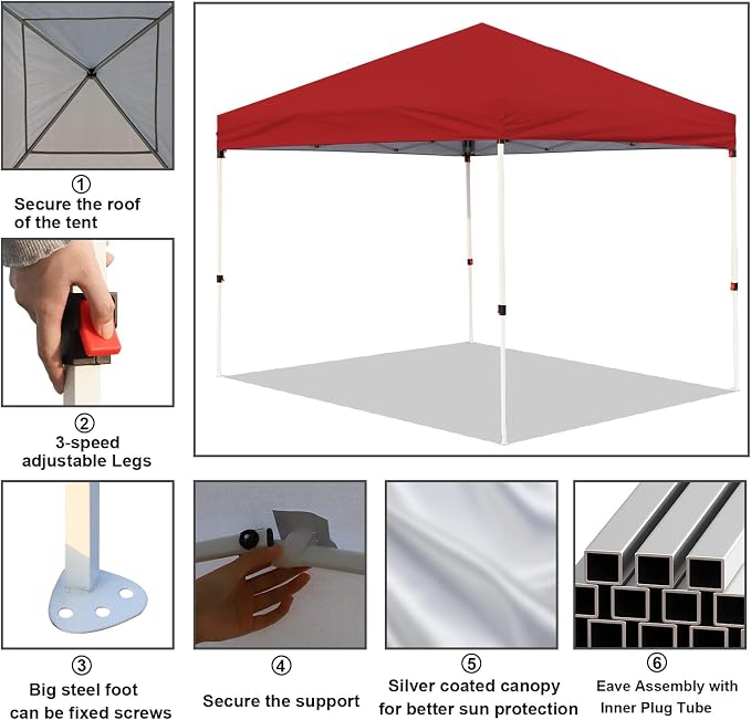 Northroad 8X8 FT Pop Up Canopy, Outdoor Instant Canopy Tent w/Carrying Bag, Portable Gazebo Shelter for Wedding Party,Commercial Event,Patio,Garden,Beach -Red