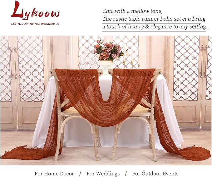 15 Packs Terracotta Cheesecloth Table Runner, 10 Ft Rustic Gauze Boho Wedding Table Runner Decoration, Wedding Table Decor Table Cloth for Wedding Party Bridal Shower Table,21.5x120in