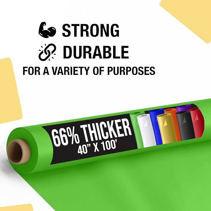 Party Solids 66% Thicker Premium Lime Green Plastic Table Cover Roll 40" X 100' Table Cloth Plastic Cover Roll Quality Thick Banquet Rolls Disposable Tablecloth Rolls Strong American Based Company