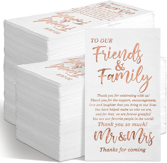 200 Pcs Wedding Napkins Mr & Mrs Dinner Napkins for Reception Disposable Decorative Towels for Wedding Shower Banquet Rehearsal Dinner Decor (Rose Gold)