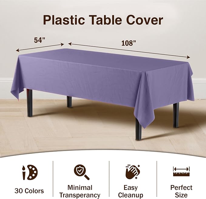 Exquisite Lavender Tablecloths for Rectangle Tables 48 Pack Plastic Table Cloth Disposable 54" X 108" Lavender Table Cloths Rectangle Tablecloth Plastic Tablecloths Rectangular Party Supplies