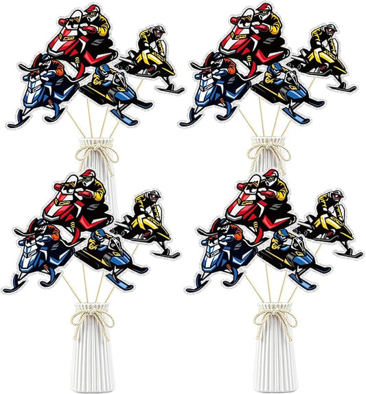 Snowmobile Centerpieces Sticks,Set of 16 Ski Birthday Party Decorations Ski Party Decor for Baby Shower Winter Skiing Party Table Centerpieces Sport Skier Table Topper
